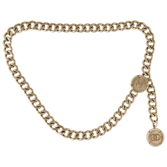 Classy Chanel Gold-tone Interlocking CC Charm Chain link Belt M sz main image 8